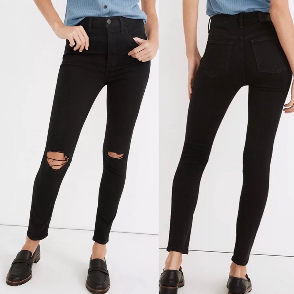 Madewell 10" High-Rise Roadtripper Supersoft Jeans Davie Wash Knee-Rip 32P Black